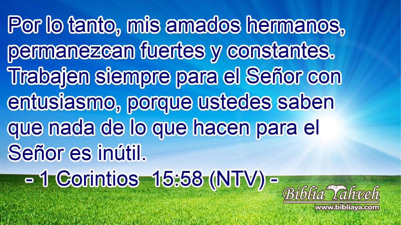 Por lo tanto, mis amados hermanos, permanezcan fuertes y constantes. Trabajen siempre para el Señor con entusiasmo, porque ustedes saben que nada de lo que hacen para el Señor es inútil.