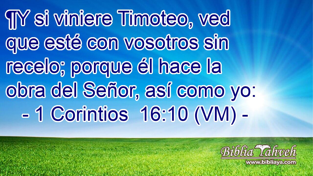  ¶Y si viniere Timoteo, ved que esté con vosotros sin recelo; porque él hace la obra del Señor, así como yo: 
