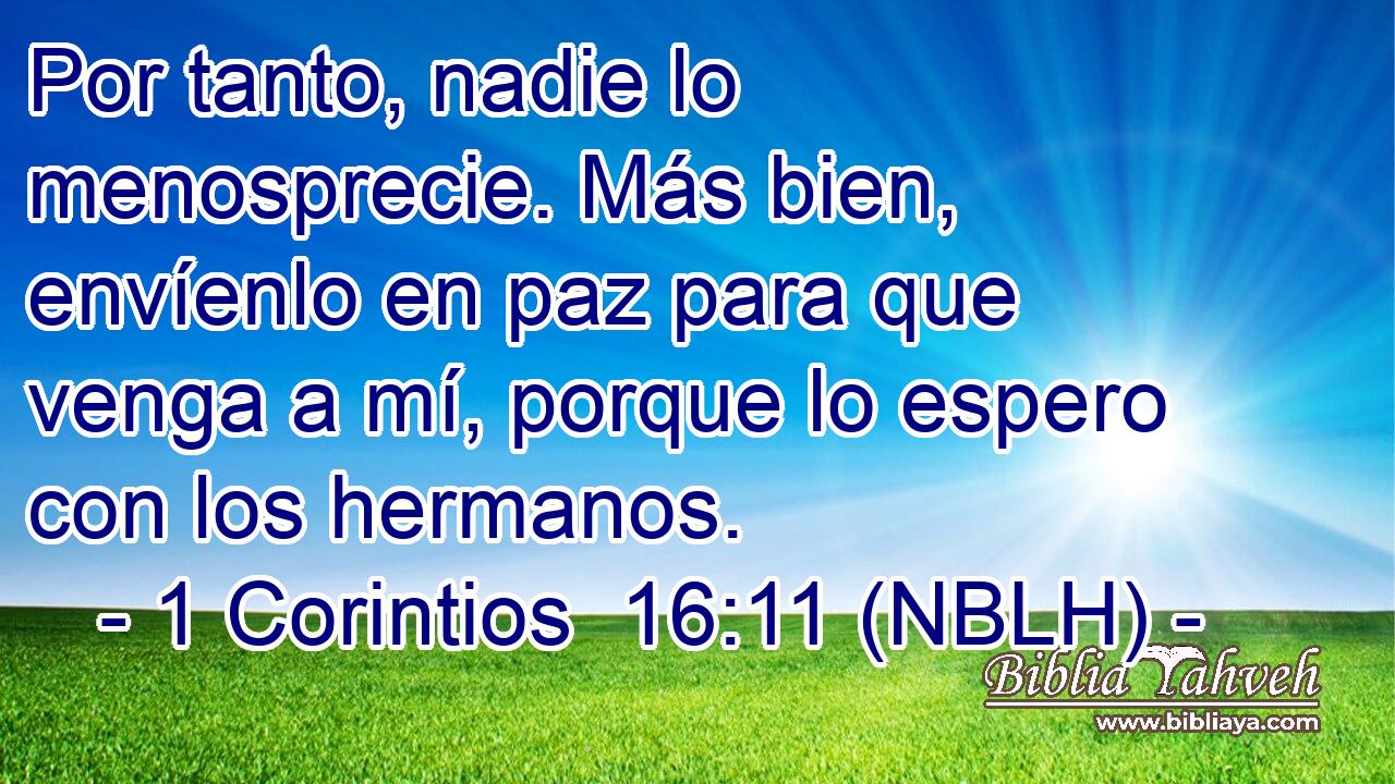  Por tanto, nadie lo menosprecie. Más bien, envíenlo en paz para que venga a mí, porque lo espero con los hermanos. 