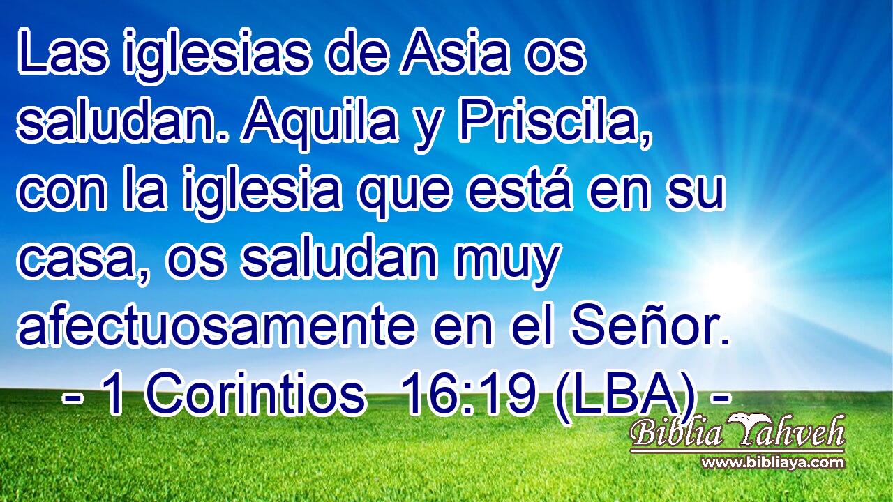 Las iglesias de Asia os saludan. Aquila y Priscila, con la iglesia que está en su casa, os saludan muy afectuosamente en el Señor.