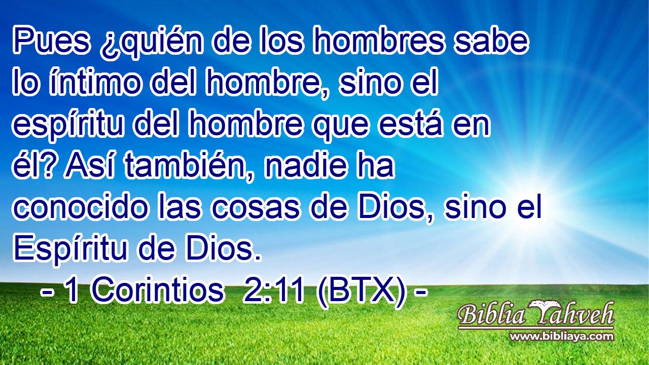 Pues ¿quién de los hombres sabe lo íntimo del hombre, sino el espíritu del hombre que está en él? Así también, nadie ha conocido las cosas de Dios, sino el Espíritu de Dios.