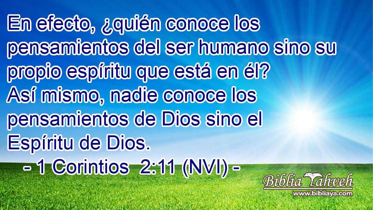  En efecto, ¿quién conoce los pensamientos del ser humano sino su propio espíritu que está en él? Así mismo, nadie conoce los pensamientos de Dios sino el Espíritu de Dios. 