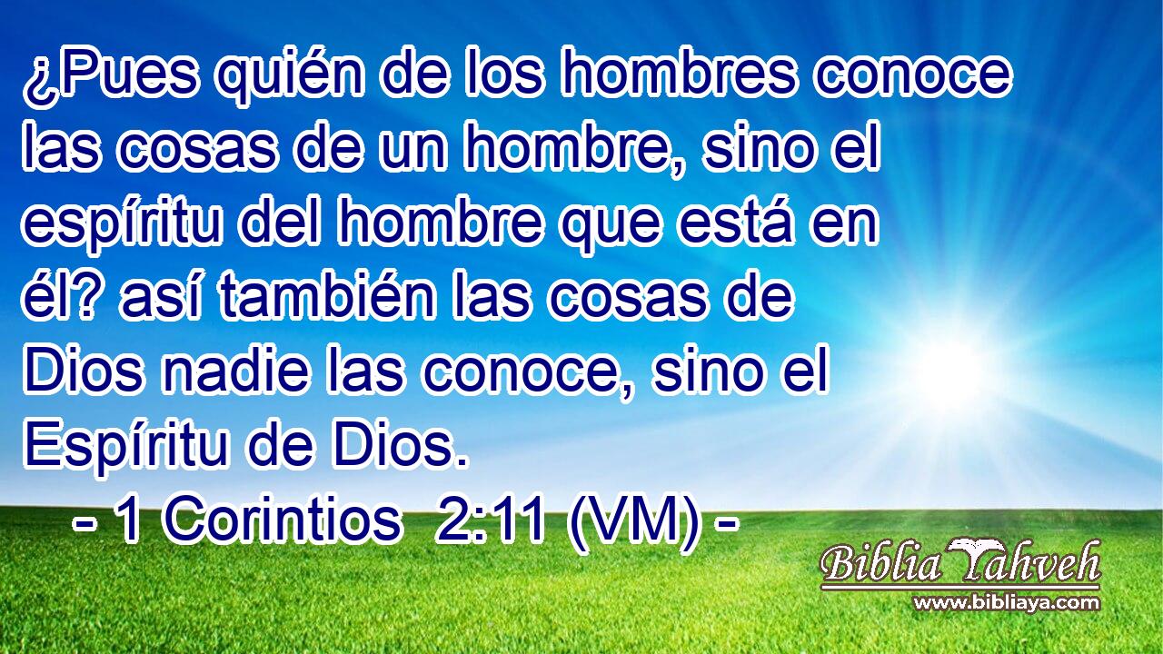  ¿Pues quién de los hombres conoce las cosas de un hombre, sino el espíritu del hombre que está en él? así también las cosas de Dios nadie las conoce, sino el Espíritu de Dios. 