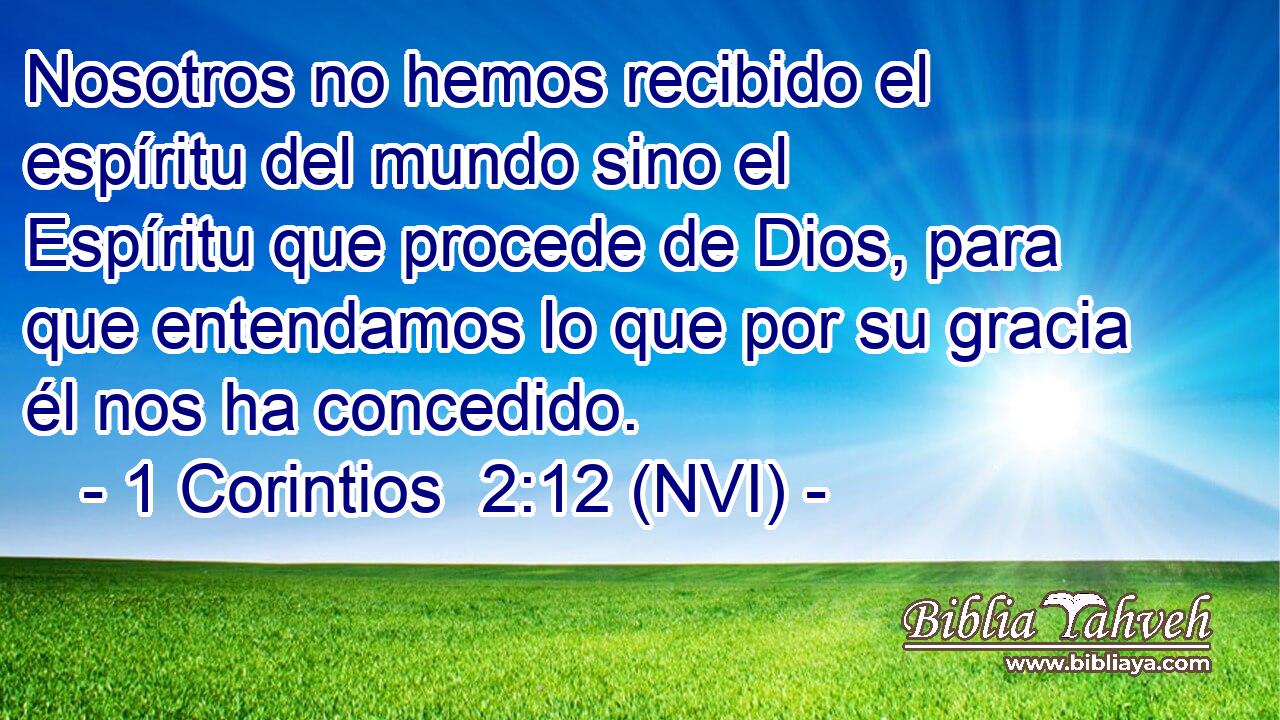  Nosotros no hemos recibido el espíritu del mundo sino el Espíritu que procede de Dios, para que entendamos lo que por su gracia él nos ha concedido. 