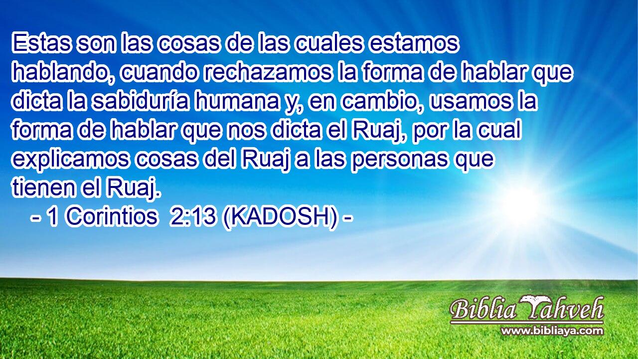  Estas son las cosas de las cuales estamos hablando, cuando rechazamos la forma de hablar que dicta la sabiduría humana y, en cambio, usamos la forma de hablar que nos dicta el Ruaj, por la cual explicamos cosas del Ruaj a las personas que tienen el Ruaj. 