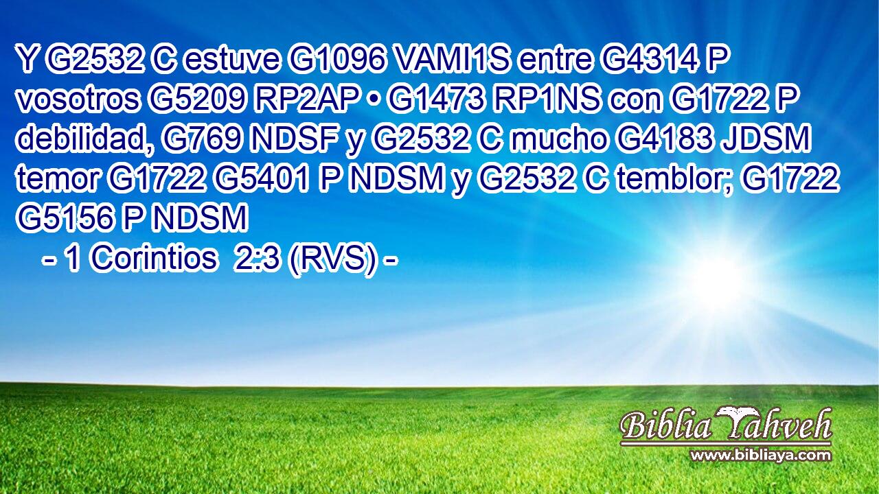 Y G2532 C estuve G1096 VAMI1S entre G4314 P vosotros G5209 RP2AP • G1473 RP1NS con G1722 P debilidad, G769 NDSF y G2532 C mucho G4183 JDSM temor G1722 G5401 P NDSM y G2532 C temblor; G1722 G5156 P NDSM 