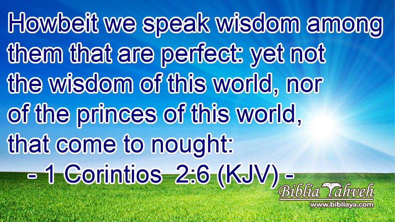 Howbeit we speak wisdom among them that are perfect: yet not the wisdom of this world, nor of the princes of this world, that come to nought: