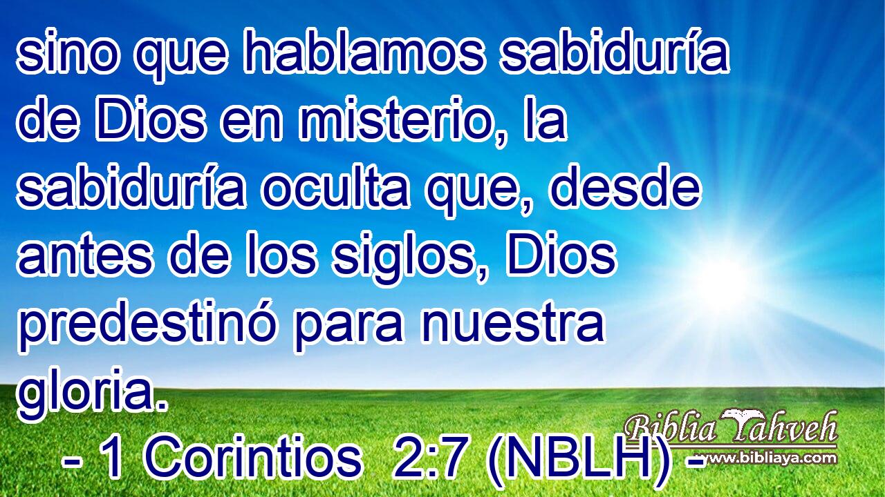  sino que hablamos sabiduría de Dios en misterio, la sabiduría oculta que, desde antes de los siglos, Dios predestinó para nuestra gloria. 