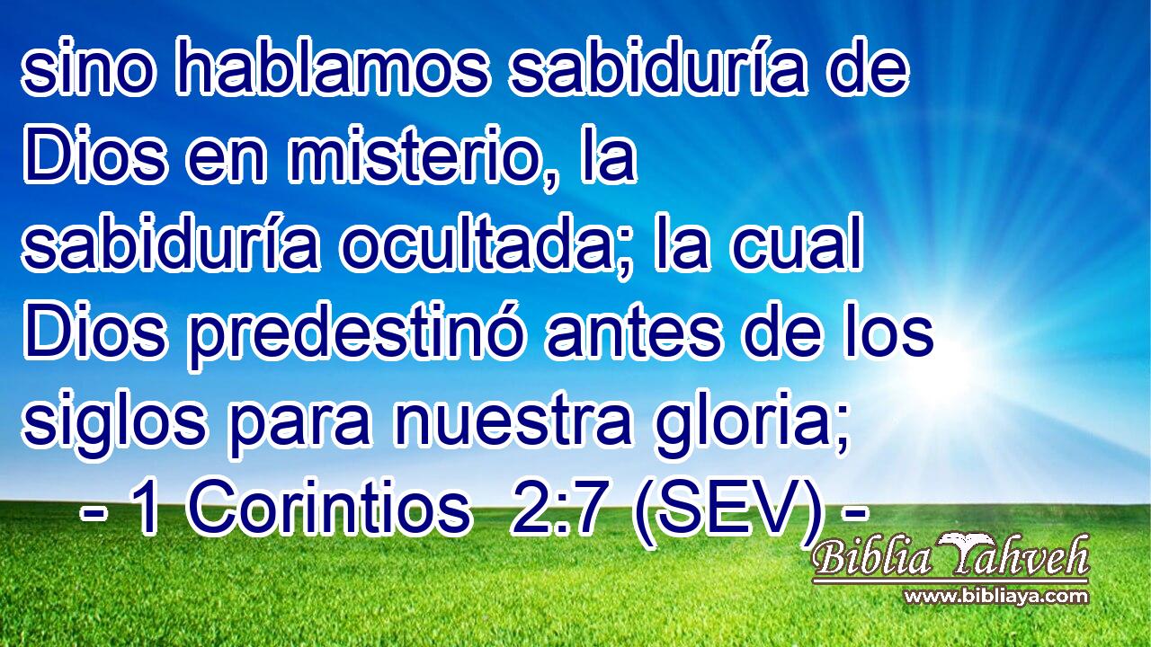 sino hablamos sabiduría de Dios en misterio, la sabiduría ocultada; la cual Dios predestinó antes de los siglos para nuestra gloria;