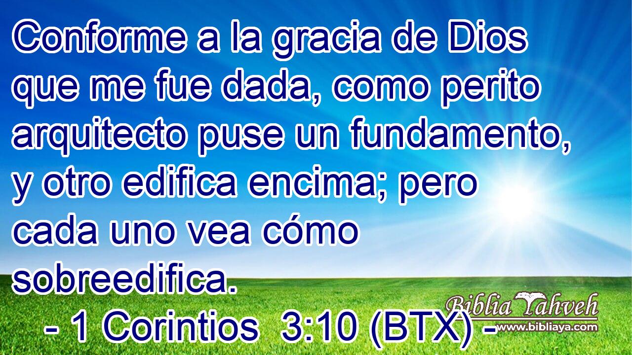 Conforme a la gracia de Dios que me fue dada, como perito arquitecto puse un fundamento, y otro edifica encima; pero cada uno vea cómo sobreedifica.