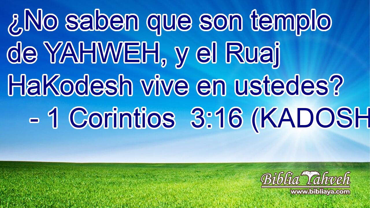  ¿No saben que son templo de YAHWEH, y el Ruaj HaKodesh vive en ustedes? 