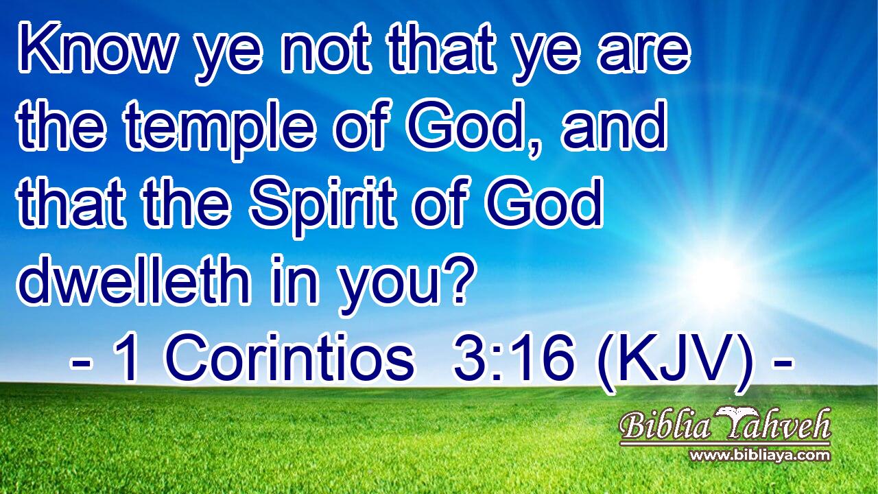 Know ye not that ye are the temple of God, and that the Spirit of God dwelleth in you?