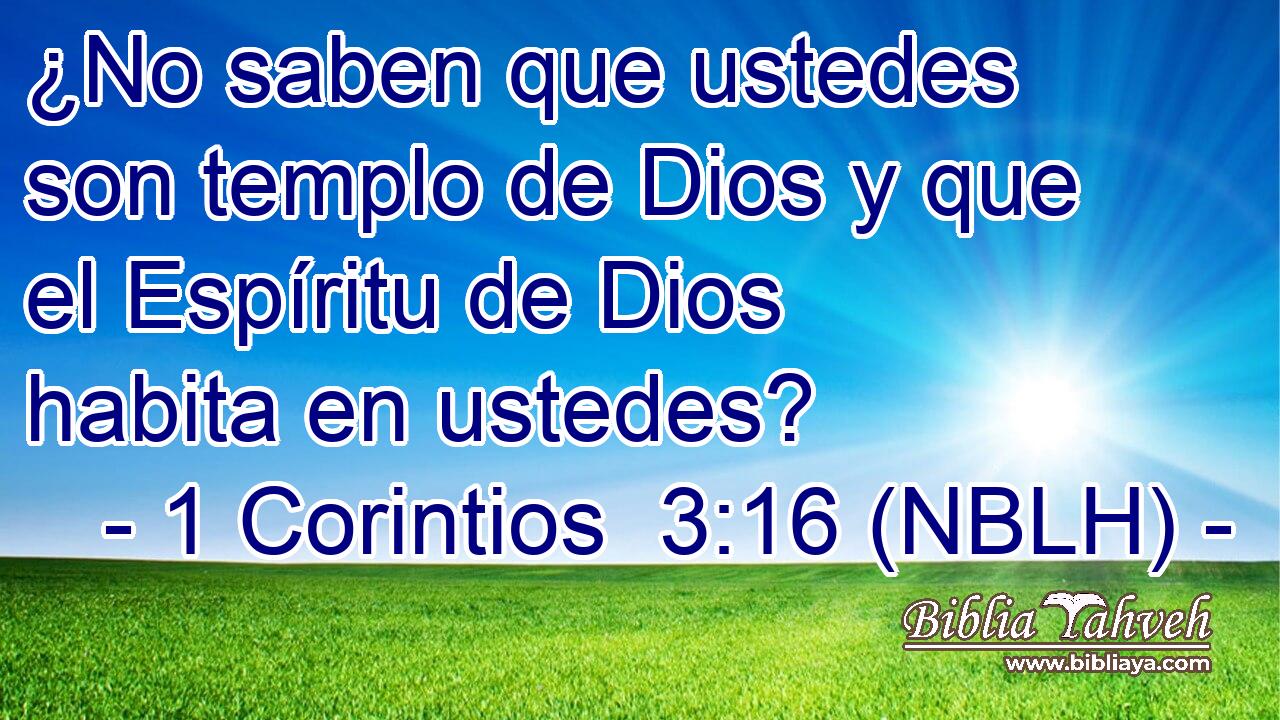  ¿No saben que ustedes son templo de Dios y que el Espíritu de Dios habita en ustedes? 