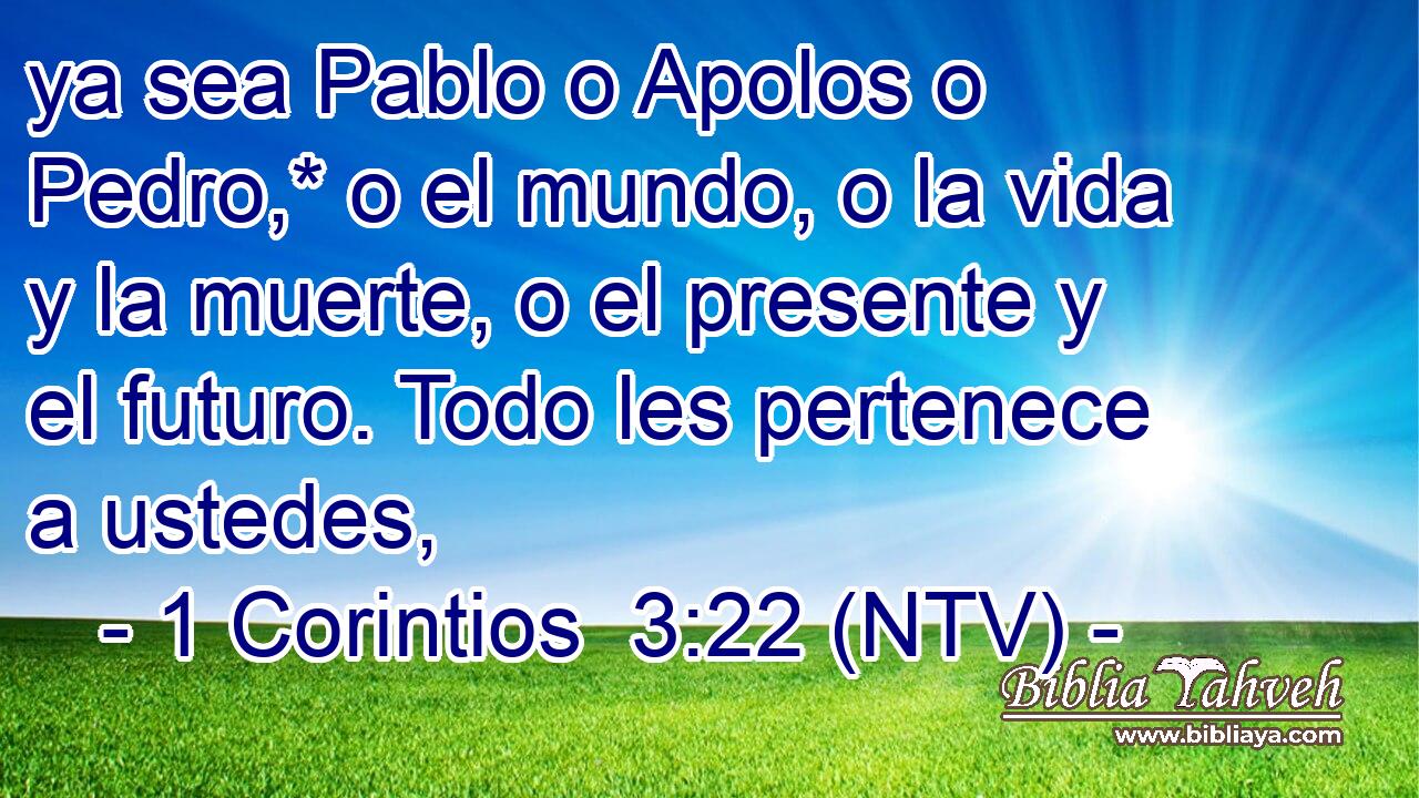 ya sea Pablo o Apolos o Pedro,* o el mundo, o la vida y la muerte, o el presente y el futuro. Todo les pertenece a ustedes,