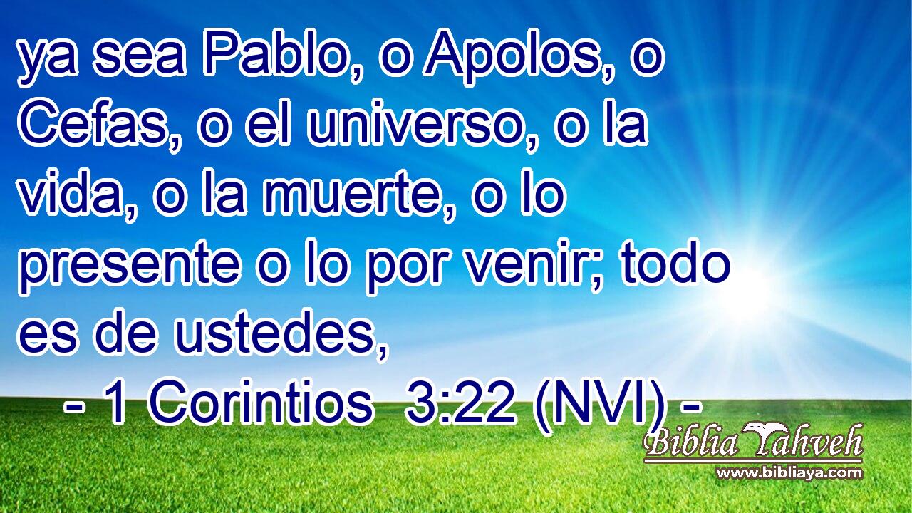  ya sea Pablo, o Apolos, o Cefas, o el universo, o la vida, o la muerte, o lo presente o lo por venir; todo es de ustedes, 