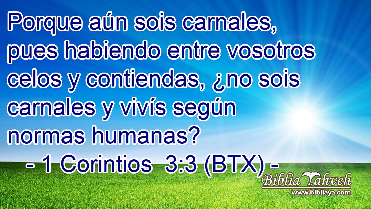 Porque aún sois carnales, pues habiendo entre vosotros celos y contiendas, ¿no sois carnales y vivís según normas humanas?
