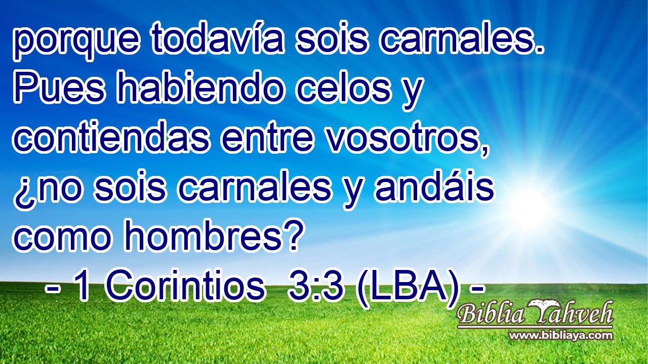 porque todavía sois carnales. Pues habiendo celos y contiendas entre vosotros, ¿no sois carnales y andáis como hombres?