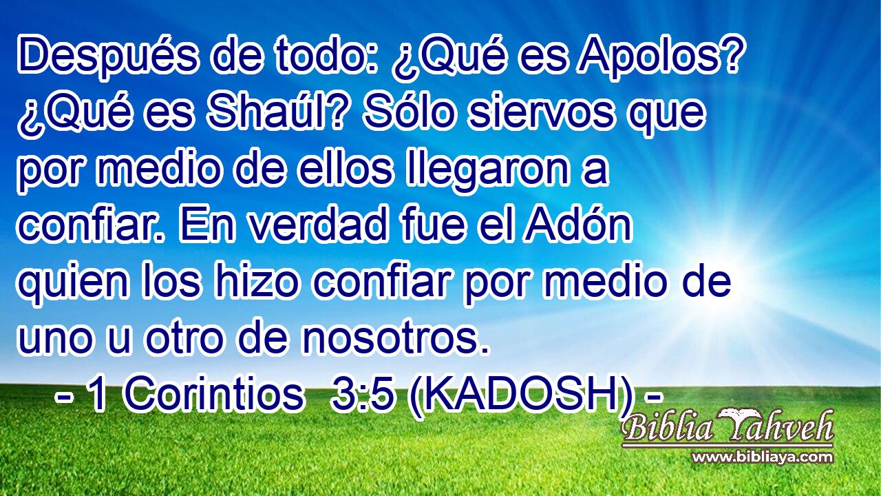  Después de todo: ¿Qué es Apolos? ¿Qué es Shaúl? Sólo siervos que por medio de ellos llegaron a confiar. En verdad fue el Adón quien los hizo confiar por medio de uno u otro de nosotros. 