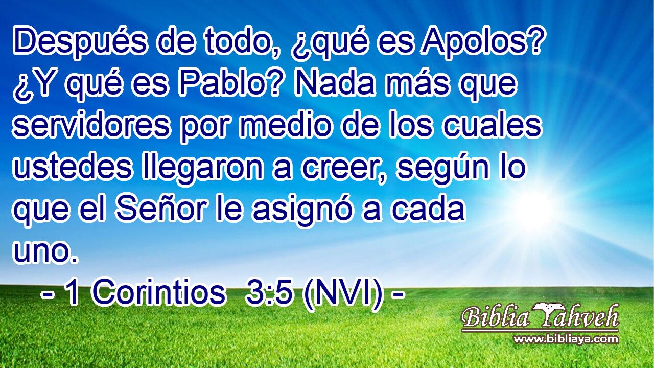  Después de todo, ¿qué es Apolos? ¿Y qué es Pablo? Nada más que servidores por medio de los cuales ustedes llegaron a creer, según lo que el Señor le asignó a cada uno. 