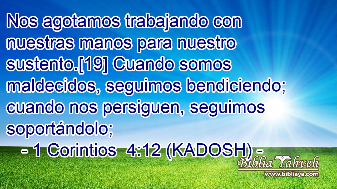  Nos agotamos trabajando con nuestras manos para nuestro sustento.[19] Cuando somos maldecidos, seguimos bendiciendo; cuando nos persiguen, seguimos soportándolo; 