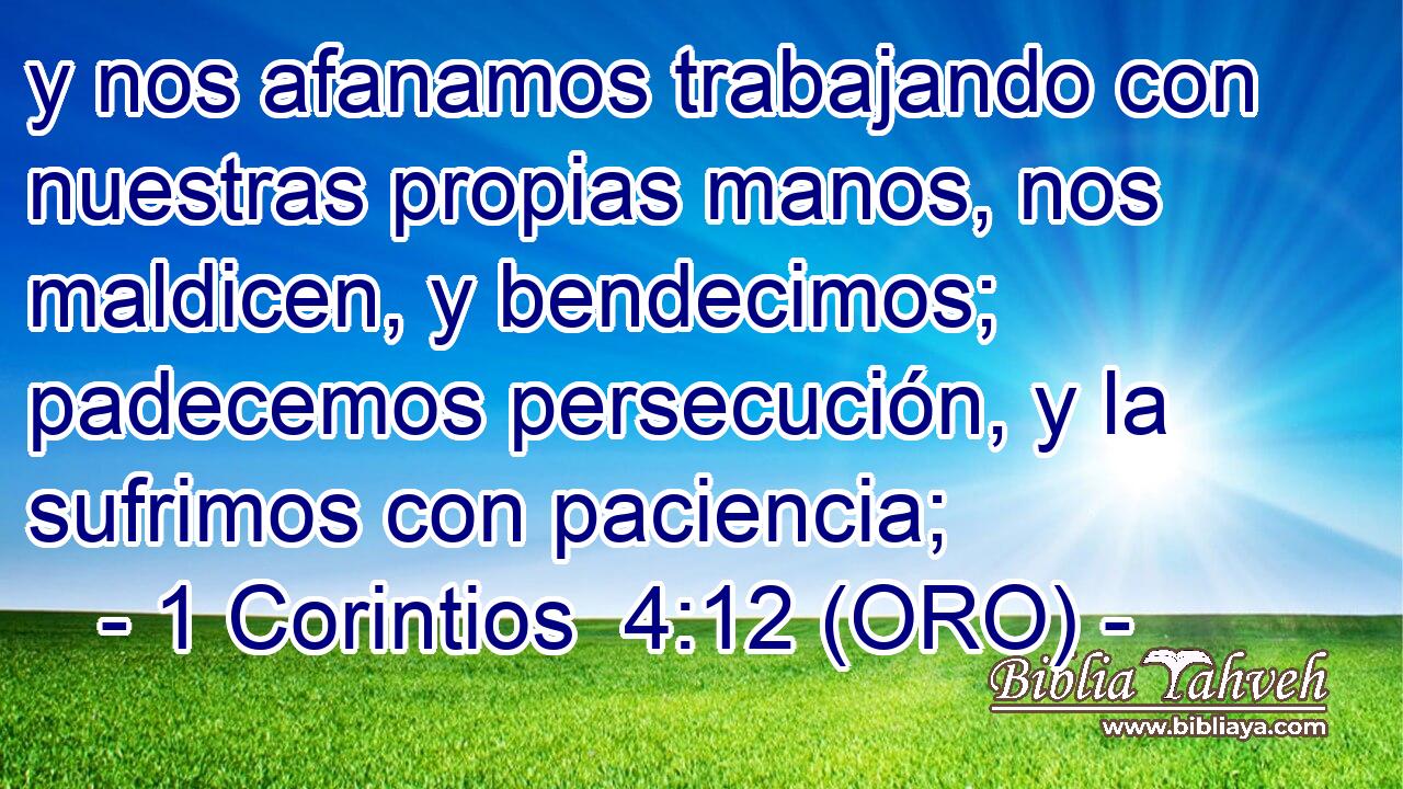  y nos afanamos trabajando con nuestras propias manos, nos maldicen, y bendecimos; padecemos persecución, y la sufrimos con paciencia; 