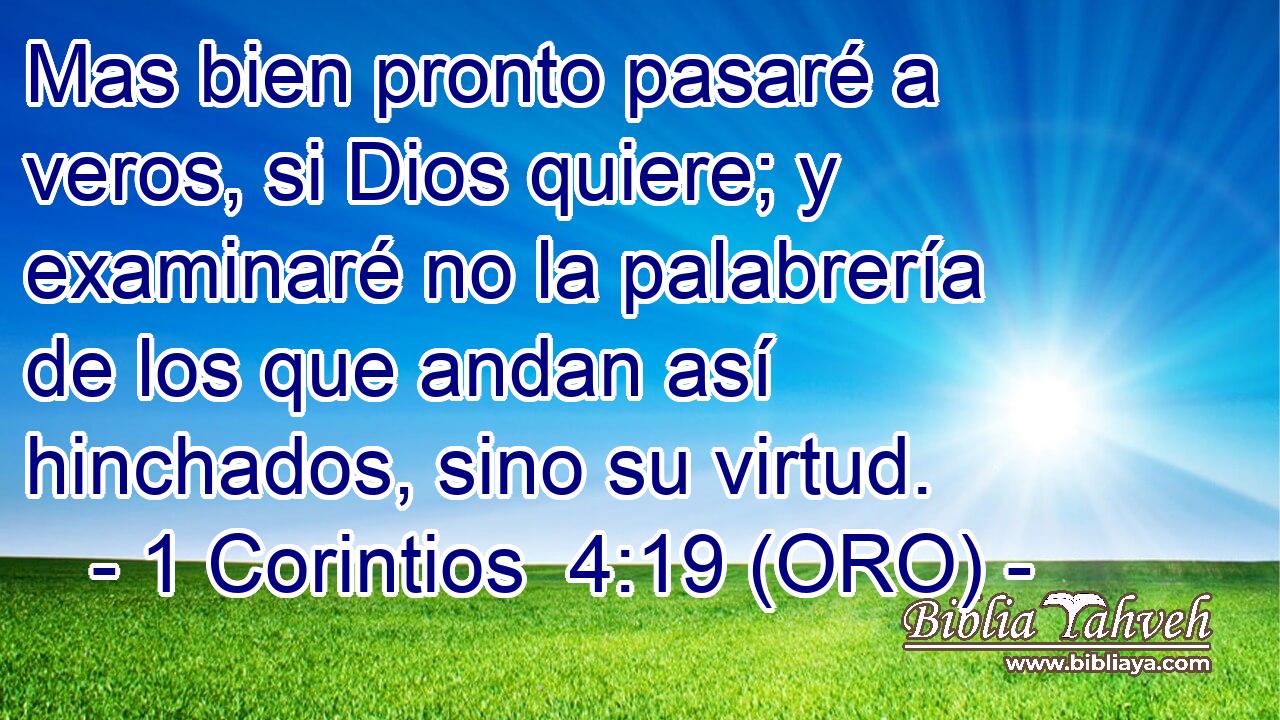  Mas bien pronto pasaré a veros, si Dios quiere; y examinaré no la palabrería de los que andan así hinchados, sino su virtud. 