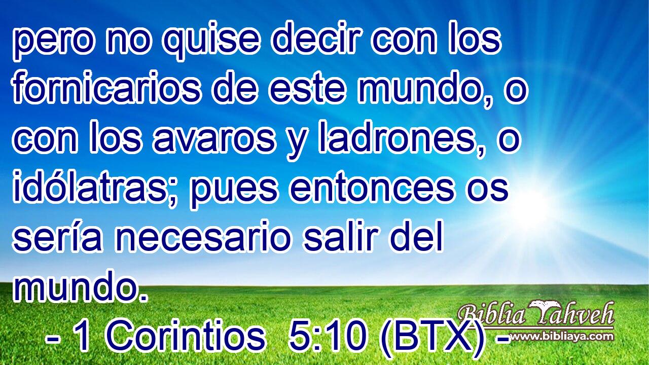 pero no quise decir con los fornicarios de este mundo, o con los avaros y ladrones, o idólatras; pues entonces os sería necesario salir del mundo.