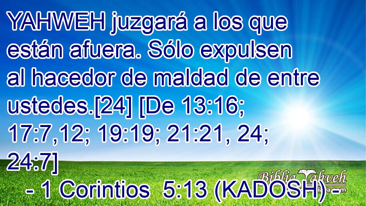  YAHWEH juzgará a los que están afuera. Sólo expulsen al hacedor de maldad de entre ustedes.[24] [De 13:16; 17:7,12; 19:19; 21:21, 24; 24:7] 