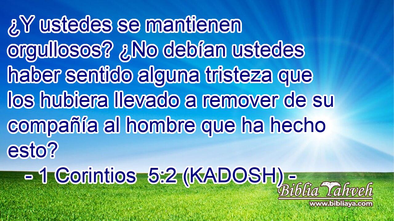  ¿Y ustedes se mantienen orgullosos? ¿No debían ustedes haber sentido alguna tristeza que los hubiera llevado a remover de su compañía al hombre que ha hecho esto? 