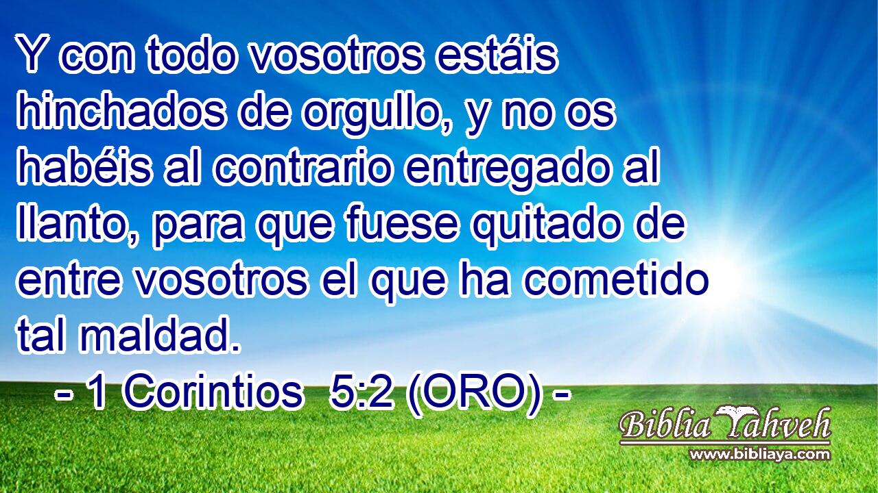  Y con todo vosotros estáis hinchados de orgullo, y no os habéis al contrario entregado al llanto, para que fuese quitado de entre vosotros el que ha cometido tal maldad. 