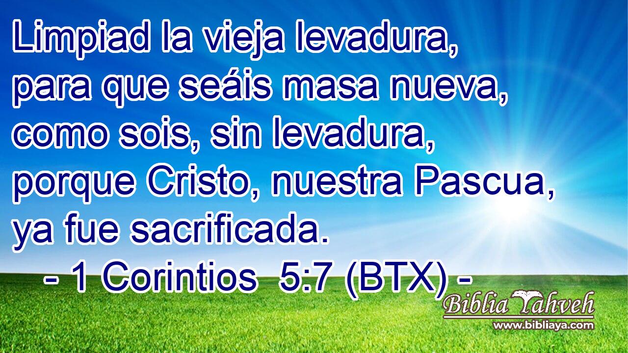 Limpiad la vieja levadura, para que seáis masa nueva, como sois, sin levadura, porque Cristo, nuestra Pascua, ya fue sacrificada.