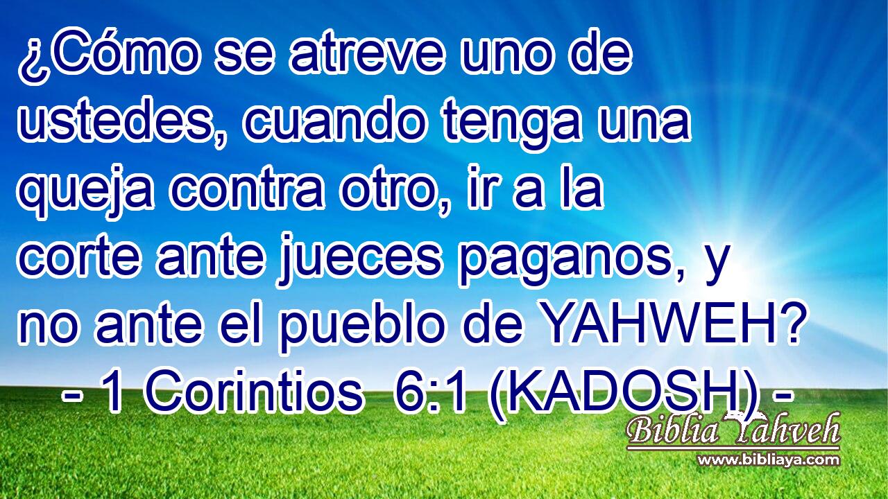  ¿Cómo se atreve uno de ustedes, cuando tenga una queja contra otro, ir a la corte ante jueces paganos, y no ante el pueblo de YAHWEH? 