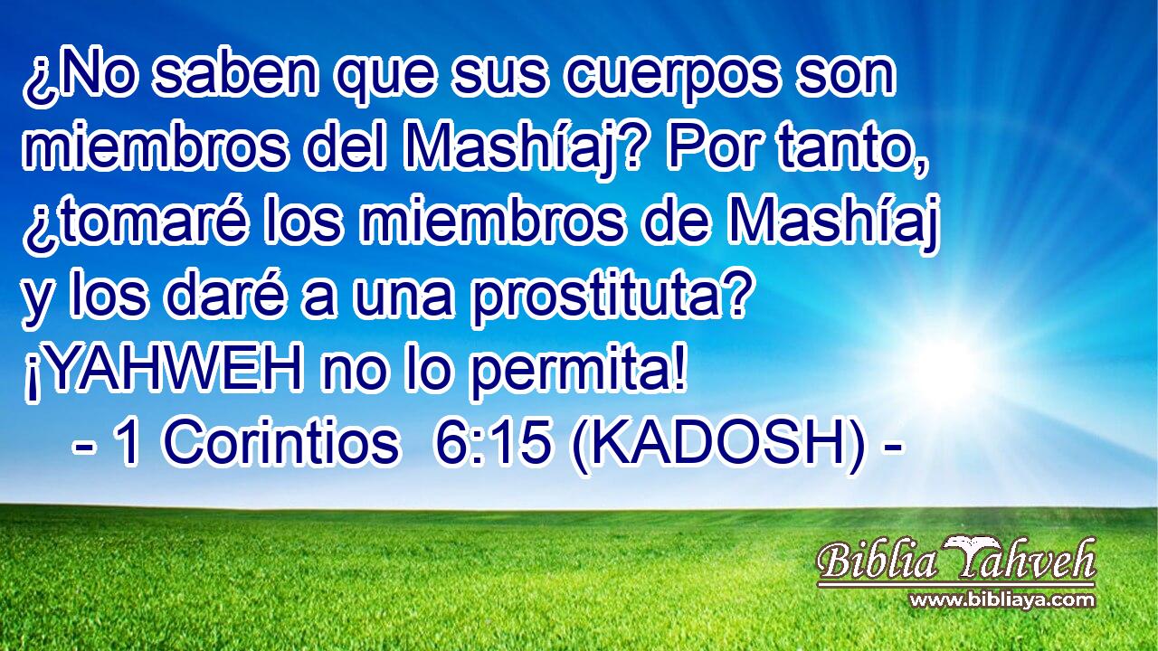  ¿No saben que sus cuerpos son miembros del Mashíaj? Por tanto, ¿tomaré los miembros de Mashíaj y los daré a una prostituta? ¡YAHWEH no lo permita! 