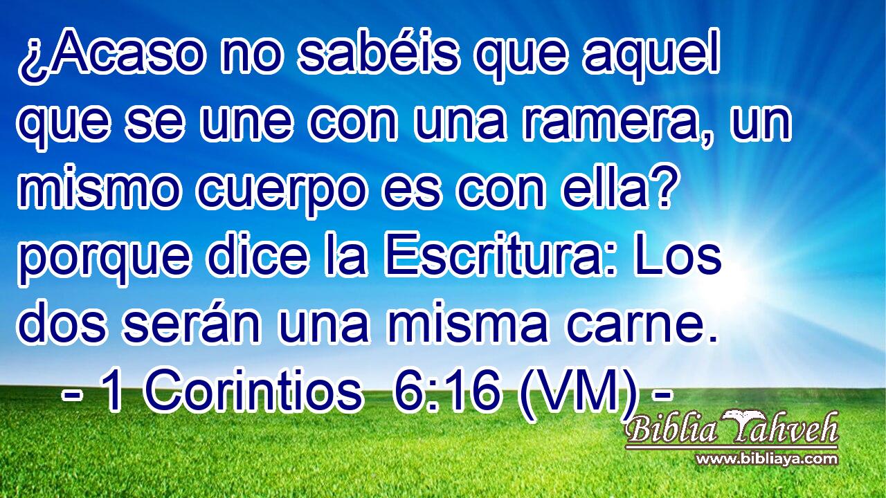  ¿Acaso no sabéis que aquel que se une con una ramera, un mismo cuerpo es con ella? porque dice la Escritura: Los dos serán una misma carne. 