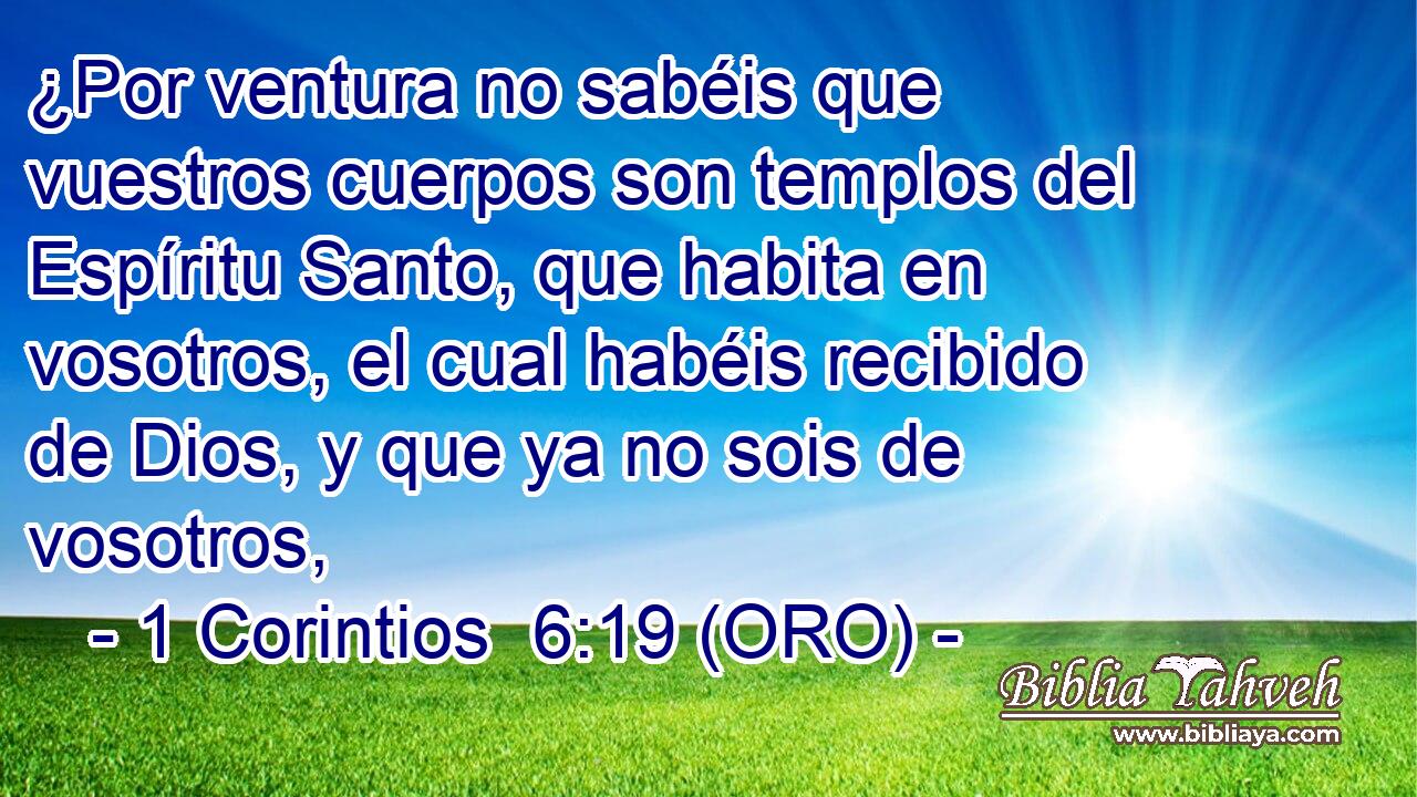  ¿Por ventura no sabéis que vuestros cuerpos son templos del Espíritu Santo, que habita en vosotros, el cual habéis recibido de Dios, y que ya no sois de vosotros, 