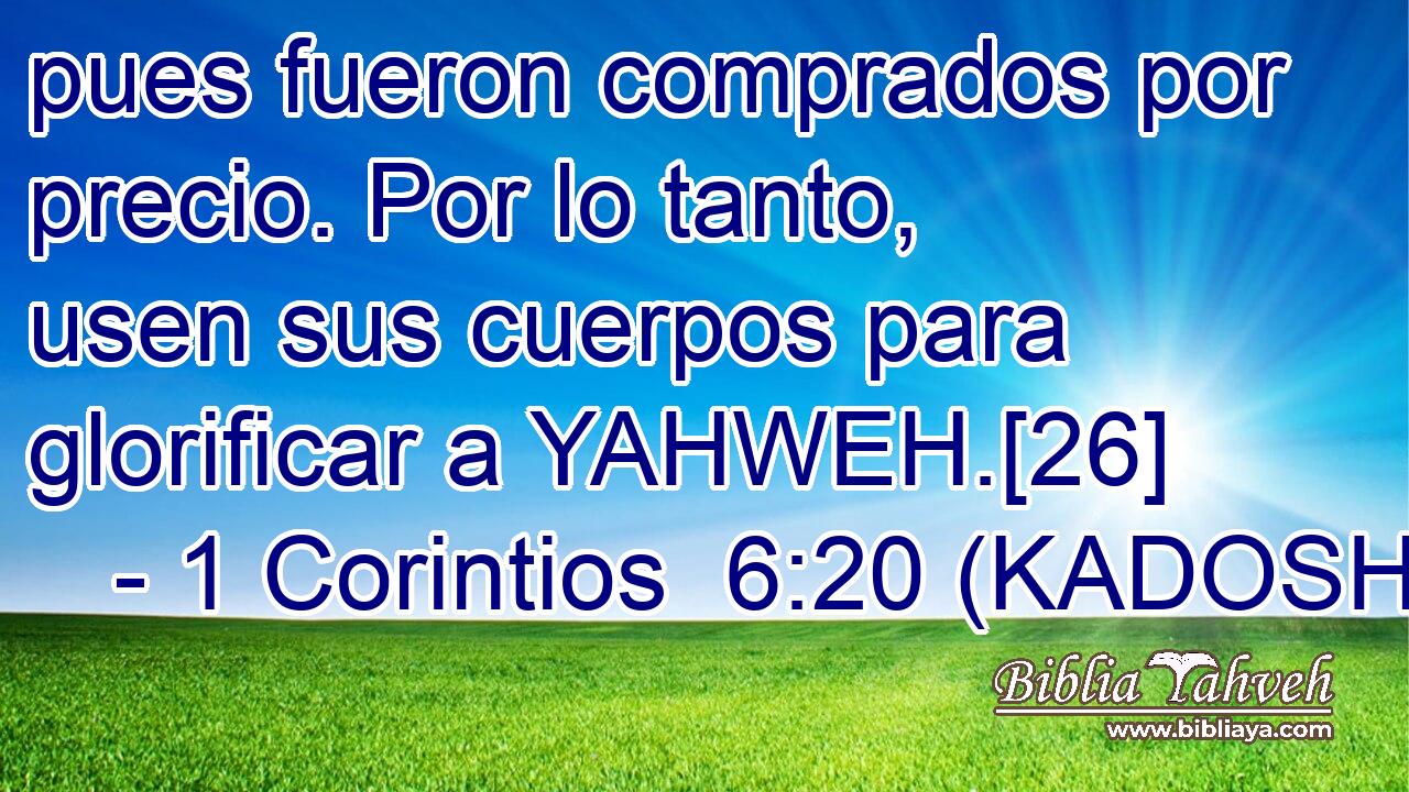  pues fueron comprados por precio. Por lo tanto, usen sus cuerpos para glorificar a YAHWEH.[26] 