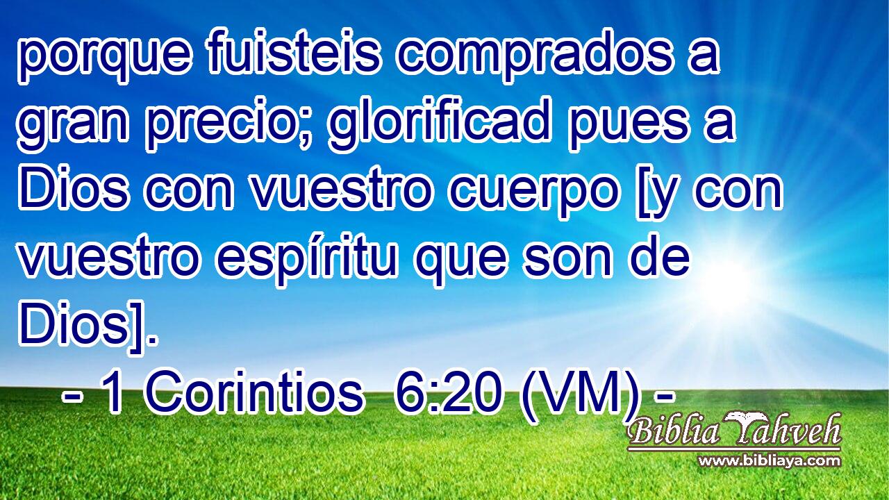  porque fuisteis comprados a gran precio; glorificad pues a Dios con vuestro cuerpo [y con vuestro espíritu que son de Dios]. 