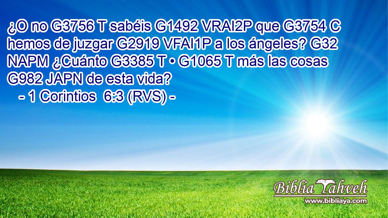 ¿O no G3756 T sabéis G1492 VRAI2P que G3754 C hemos de juzgar G2919 VFAI1P a los ángeles? G32 NAPM ¿Cuánto G3385 T • G1065 T más las cosas G982 JAPN de esta vida? 