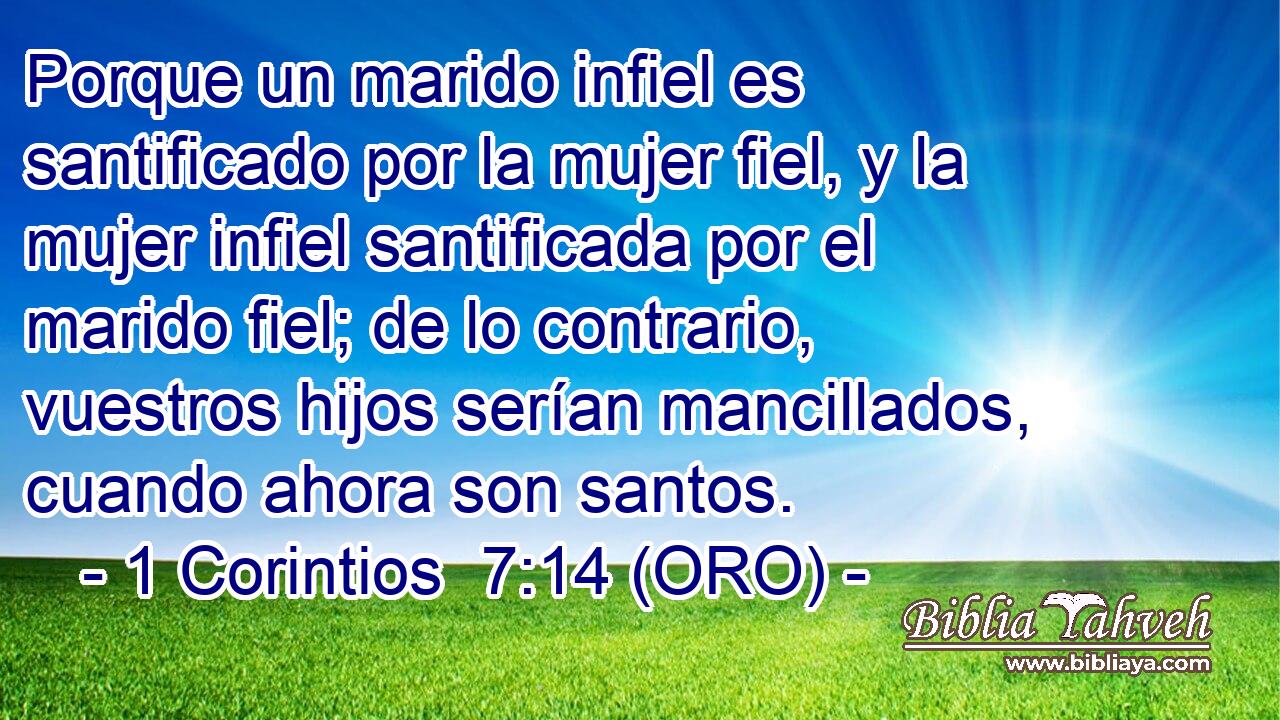  Porque un marido infiel es santificado por la mujer fiel, y la mujer infiel santificada por el marido fiel; de lo contrario, vuestros hijos serían mancillados, cuando ahora son santos. 