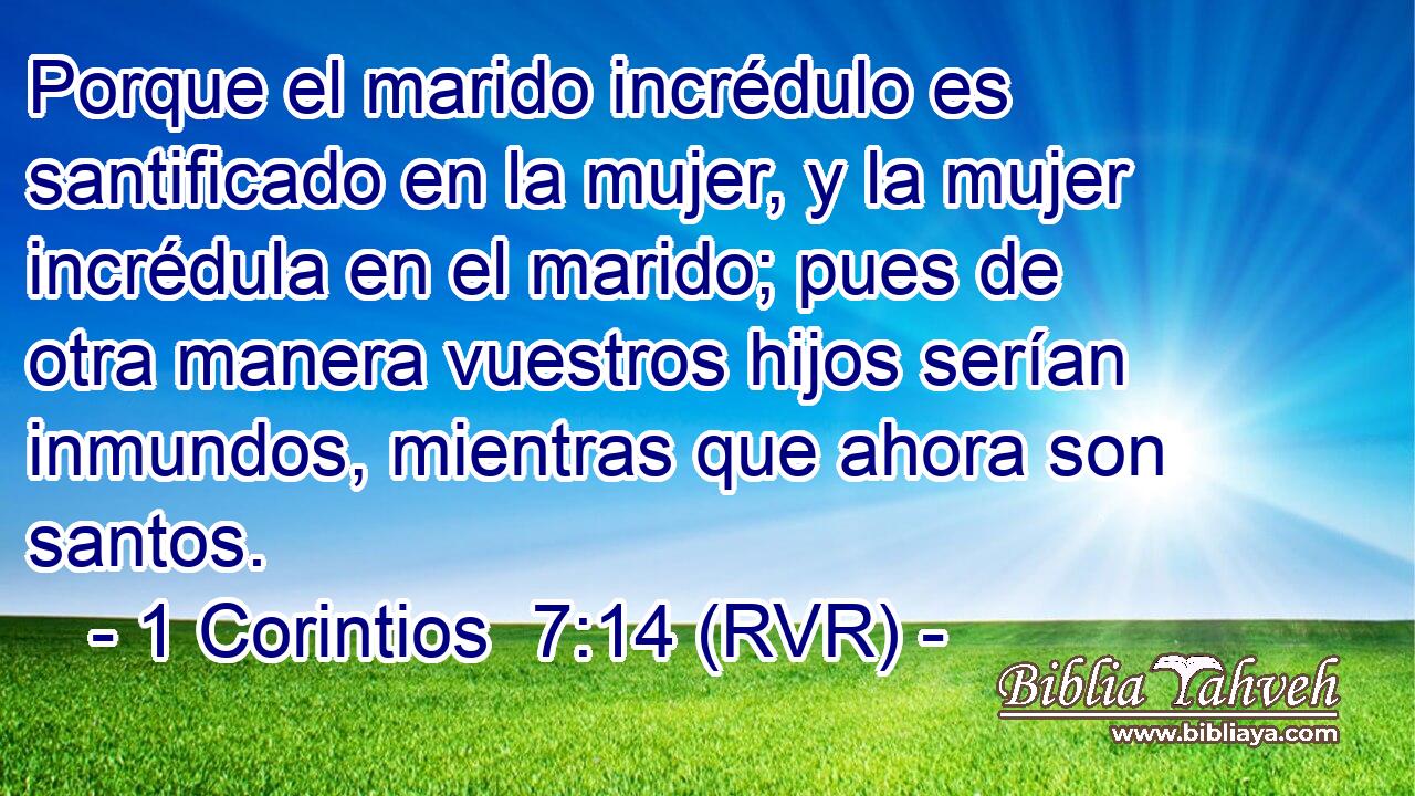 Porque el marido incrédulo es santificado en la mujer, y la mujer incrédula en el marido; pues de otra manera vuestros hijos serían inmundos, mientras que ahora son santos.