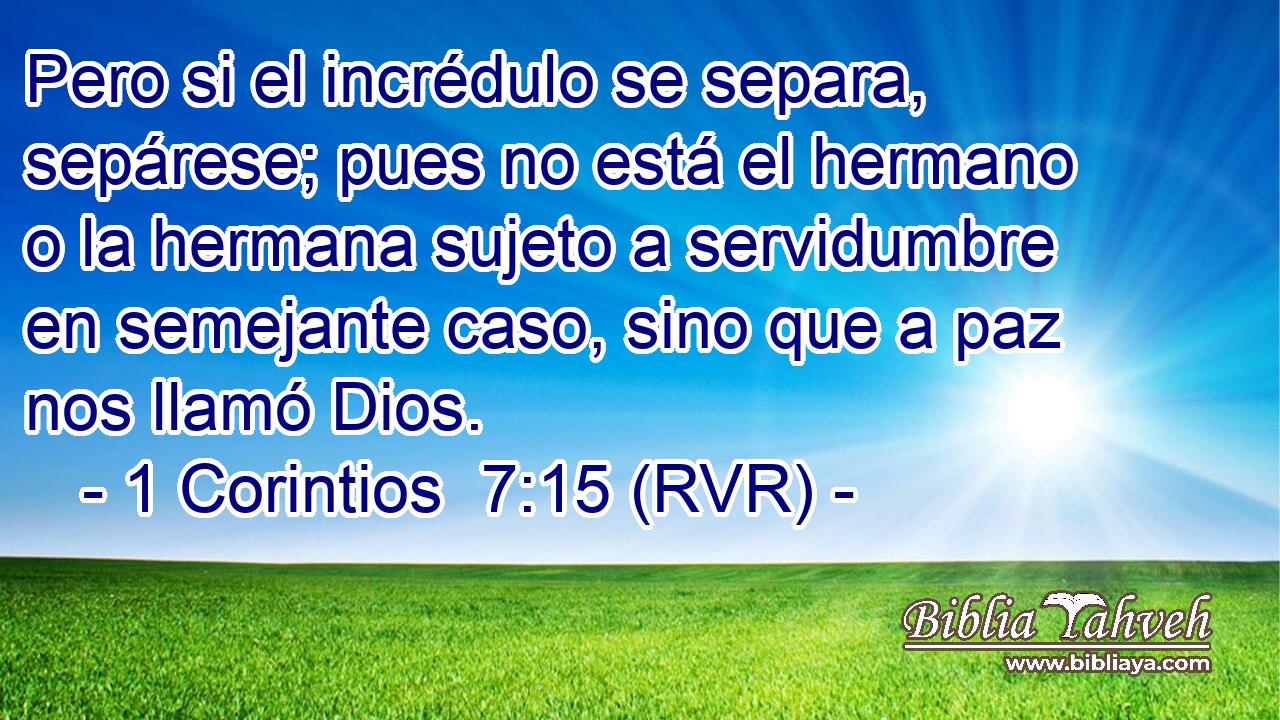 Pero si el incrédulo se separa, sepárese; pues no está el hermano o la hermana sujeto a servidumbre en semejante caso, sino que a paz nos llamó Dios.