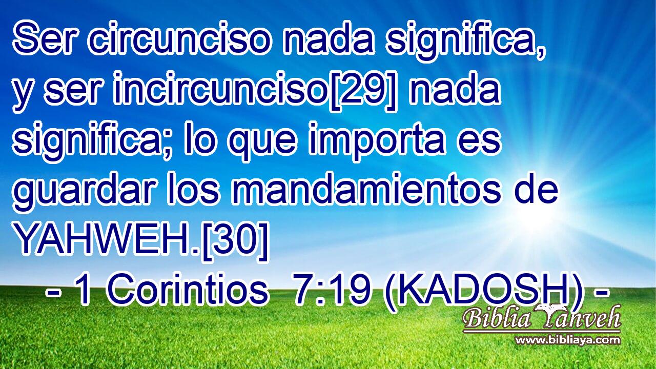  Ser circunciso nada significa, y ser incircunciso[29] nada significa; lo que importa es guardar los mandamientos de YAHWEH.[30] 