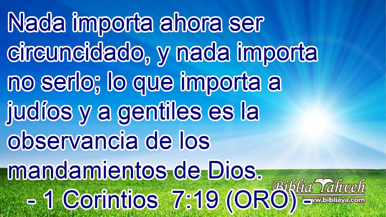  Nada importa ahora ser circuncidado, y nada importa no serlo; lo que importa a judíos y a gentiles es la observancia de los mandamientos de Dios. 