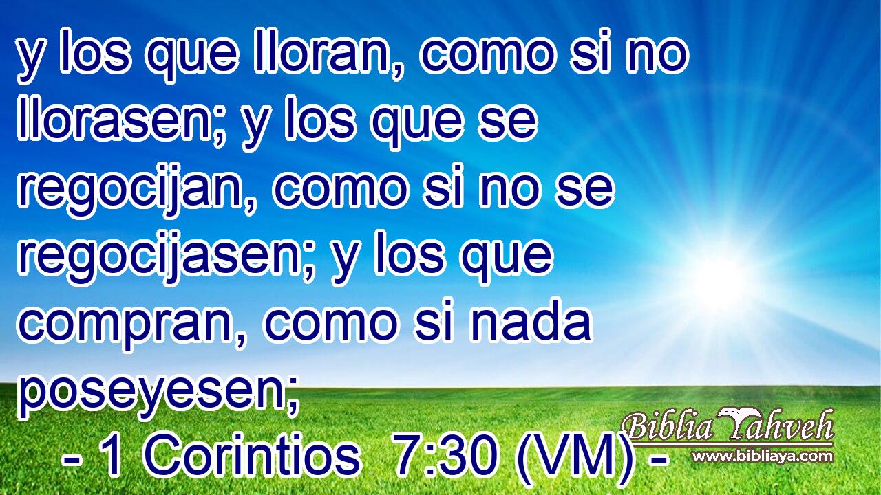  y los que lloran, como si no llorasen; y los que se regocijan, como si no se regocijasen; y los que compran, como si nada poseyesen; 