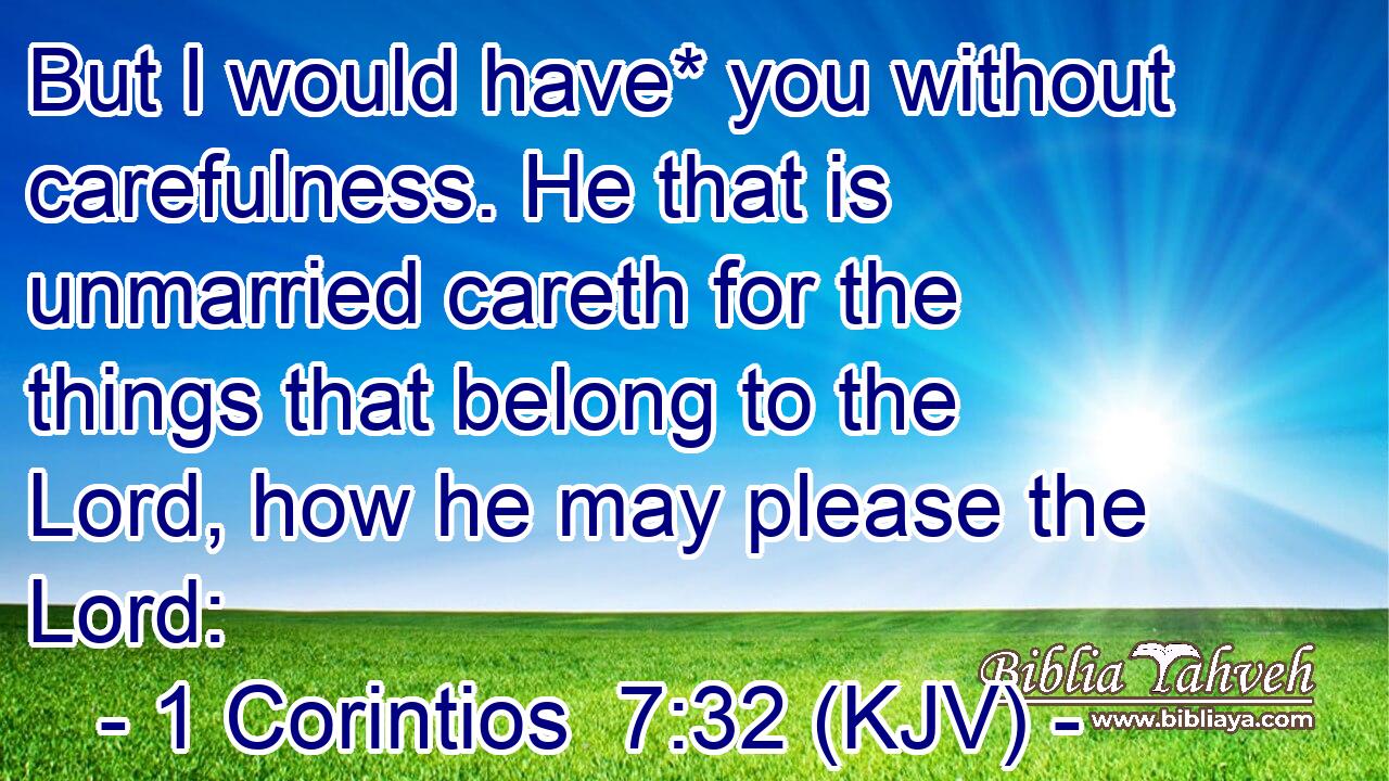 But I would have* you without carefulness. He that is unmarried careth for the things that belong to the Lord, how he may please the Lord: