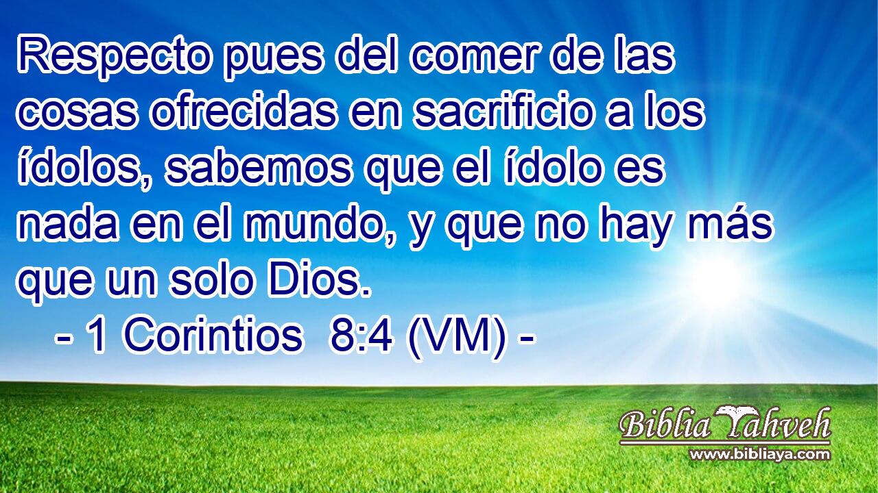  Respecto pues del comer de las cosas ofrecidas en sacrificio a los ídolos, sabemos que el ídolo es nada en el mundo, y que no hay más que un solo Dios. 