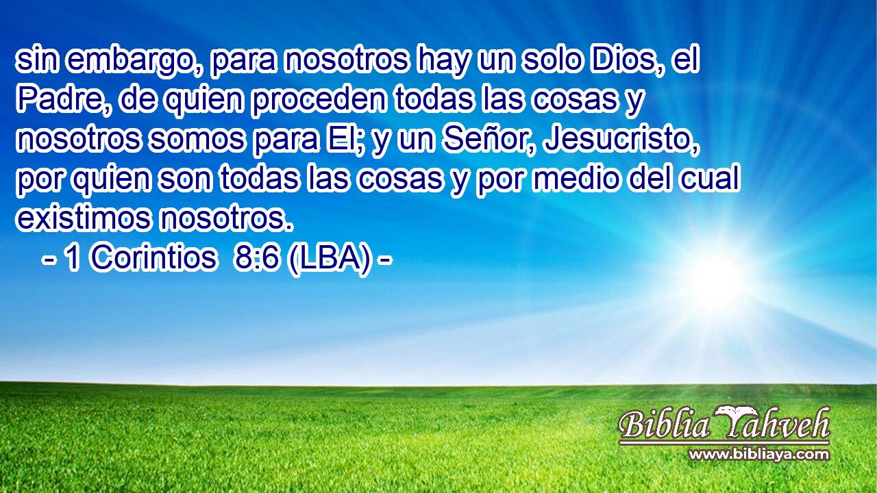 sin embargo, para nosotros hay un solo Dios, el Padre, de quien proceden todas las cosas y nosotros somos para El; y un Señor, Jesucristo, por quien son todas las cosas y por medio del cual existimos nosotros.