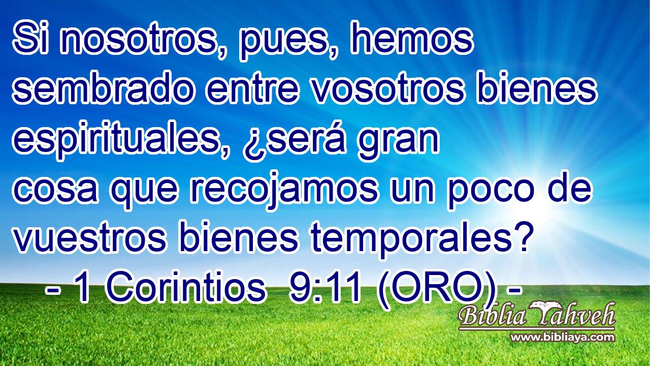  Si nosotros, pues, hemos sembrado entre vosotros bienes espirituales, ¿será gran cosa que recojamos un poco de vuestros bienes temporales? 