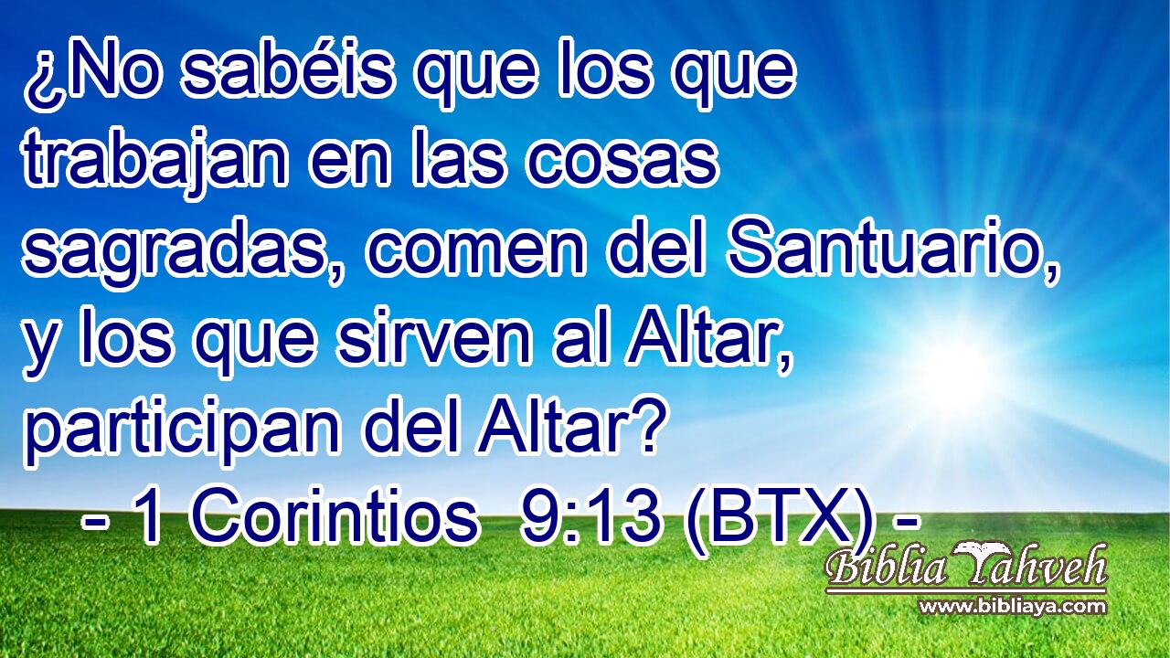 ¿No sabéis que los que trabajan en las cosas sagradas, comen del Santuario, y los que sirven al Altar, participan del Altar?