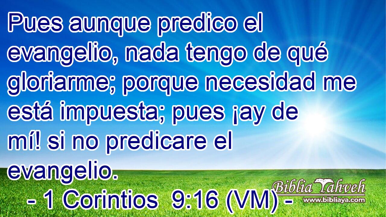  Pues aunque predico el evangelio, nada tengo de qué gloriarme; porque necesidad me está impuesta; pues ¡ay de mí! si no predicare el evangelio. 